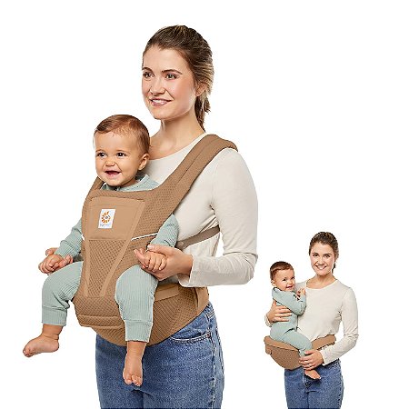 Canguru Ergobaby Alta 2-in1 Hip Seat and Carrier - All-Position Breathable Mesh Baby Carrier, 4-48 Meses, Camel Brown