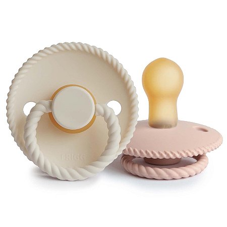 Chupeta FRIGG Rope - Borracha Natural - 0-6 Meses - Cream/Blush 2 unidades BPA Free