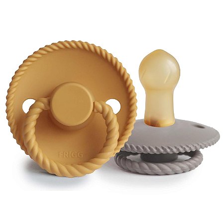 Chupeta FRIGG Rope - Borracha Natural - 0-6 Meses - Honey Gold/Portobello 2 unidades BPA Free