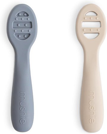 Colheres Mushie Silicone - Primeira Alimentação, 2 un, Tradewinds/Shifting Sand