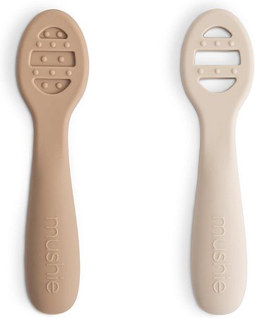 Colheres Mushie Silicone - Primeira Alimentação, 2 un, Natural/Shifting Sand