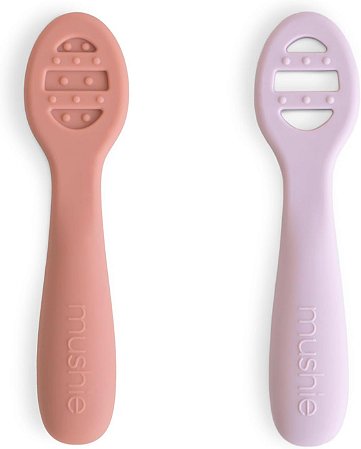 Colheres Mushie Silicone - Primeira Alimentação, 2 un, Rose/Soft Lilac