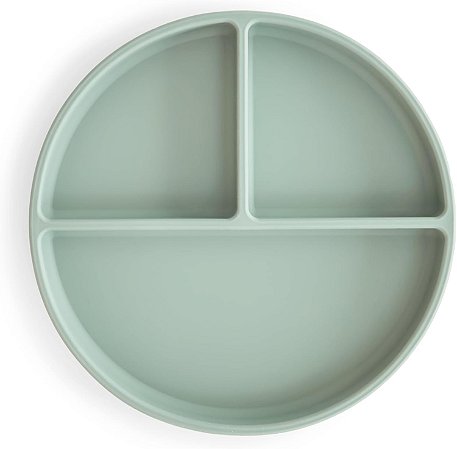 Prato Mushie com Divisórias e Ventosa, Cambridge Blue