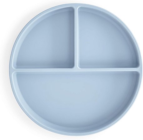 Prato Mushie com Divisórias e Ventosa, Powder Blue