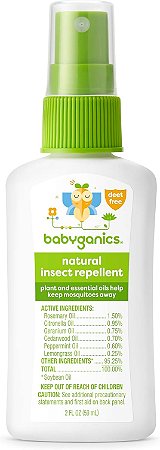Repelente Babyganics Spray 59ml Natural, Feito com Plantas e Óleos Essenciais