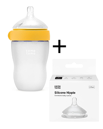 Mamadeira Comotomo Ger. 2 250ml Amarela + Bico Ger. 2 Fluxo Rápido +6 meses