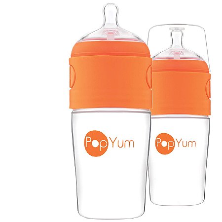 Mamadeira PopYum 260ml Laranja Anti-Cólica com Mixer e Trava Natural, Fluxo Médio - 2 unidades