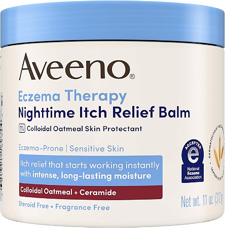 Aveeno Eczema Therapy Nighttime Itch Relief Balm, Fórmula de Aveia Coloidal Alivia Instantaneamente a Coceira, Pele Propensa a Eczema, Bálsamo Hidratante para Pele Sensível, Sem Esteróides e Fragrâncias, 11 oz