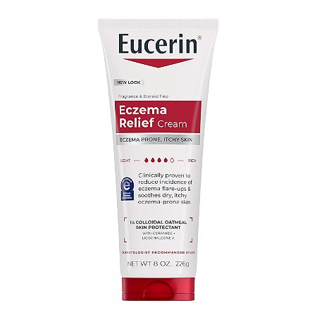 Eucerin Eczema Relief, Loção Corporal Inteir, Creme Hidratante para Eczema com Aveia Coloidal (Protetor de Pele) e Ceramida 3, Tubo de 8 Oz