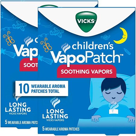 Adesivo Vicks Children's VapoPatch, Patch de Aroma Sem Bagunça Vestível, Vapores Vicks Não Medicados Calmantes e Reconfortantes, Para Crianças com Mais de 6 Anos, 5ct - Pacote com 2