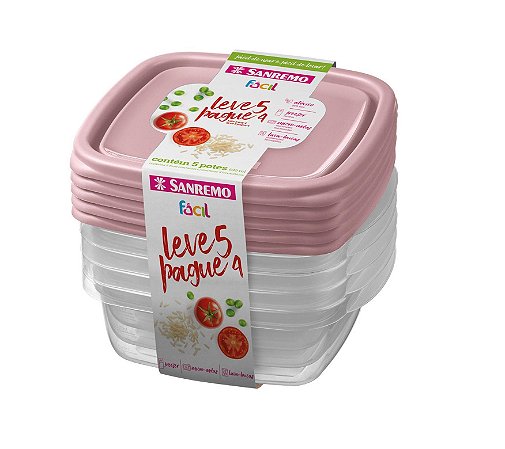Pote Plástico Conjunto Leve 5 Pague 4 Pote Fácil 530 ml - Sanremo