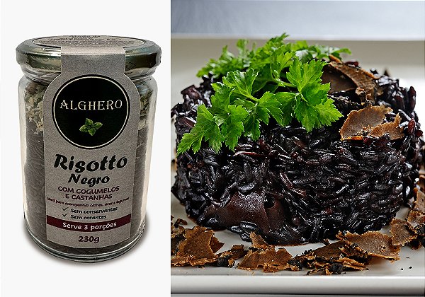 Risotto Negro com Cogumelos e Castanha