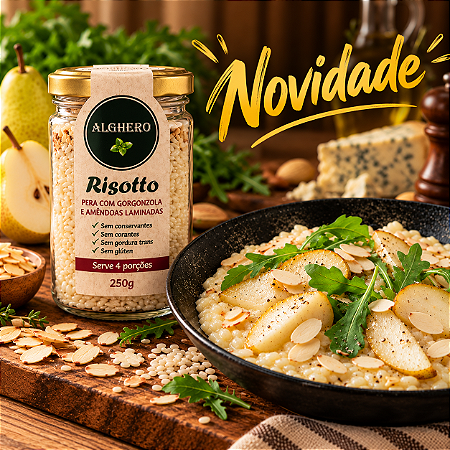 Risotto Pera com Gorgonzola e Amêndoas Laminadas