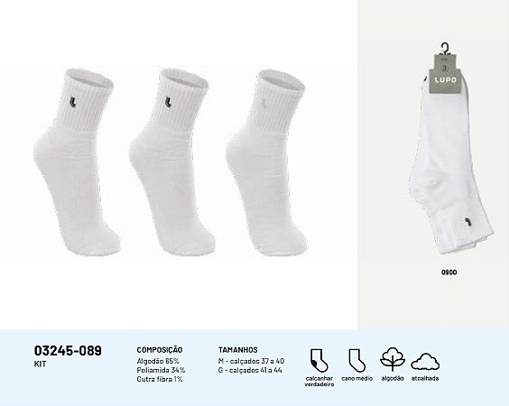 Kit Com 3 Pares De Meias Adulto Cano Médio Clássica Lupo 3245