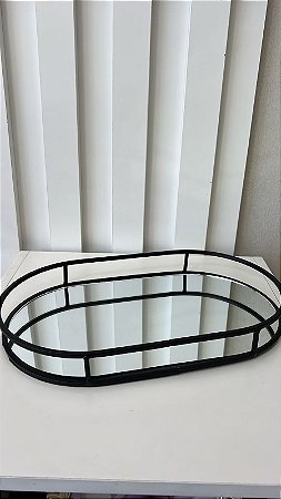 Bandeja em aço preta decorativa com espelho