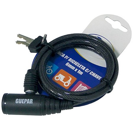 TRANCA P/ BICLETA C/CHAVE 6MM X 1,00MT GUEPAR