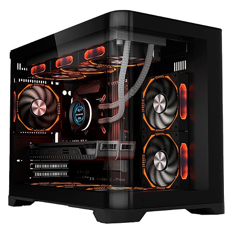 Liketec - Gabinete Gamer Aquário MADNESS Matx, MiniTower,Vidro Curvo, Preto (sem fans) Cubo Design LC-CB3X2-MADNESS-2072