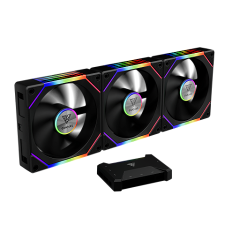 Gamdias - Kit com 3 Fans AEOLUS P2 Reverse c/ Controladora ARGB Preto (P2-1203U)
