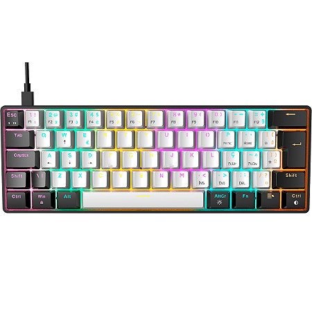 Teclado Gamer Mecânico Gamdias AURA GK2 ABNT 2 Switch Blue 60% - Branco e Preto