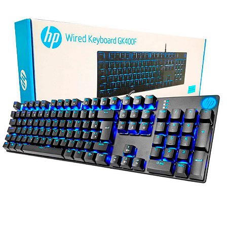 Teclado Mecânico Gamer HP GK400F Led Azul USB ABNT PT-BR