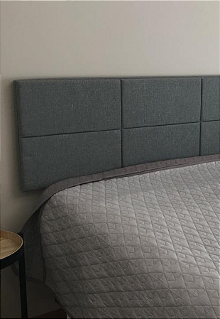 Cabeceira Estofada Queen 6 Blocos Não é Segredo Linho Cinza Vazado 160x60