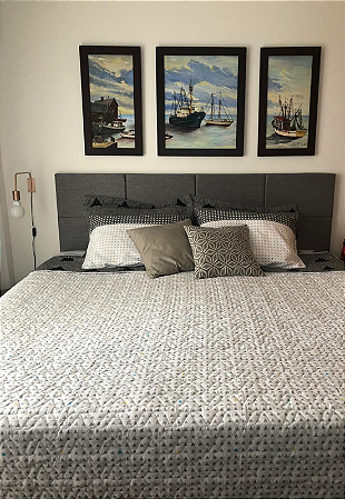 Cabeceira Estofada Queen 8 Blocos Não é Segredo Linho Chumbo 160x60