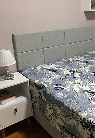 Cabeceira Estofada King 8 Blocos Não é Segredo Linho Cinza Clarinho 195x60