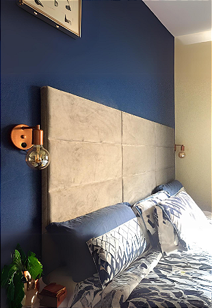 Cabeceira Estofada Queen 9 Blocos Não é Segredo Suede Liso Bege 160x90