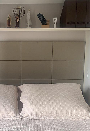 Cabeceira Estofada Casal 12 Blocos Não é Segredo Linho Bege 140x90