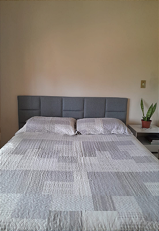 Cabeceira Estofada Queen 13 Blocos Não é Segredo Linho Cinza Vazado 160x60