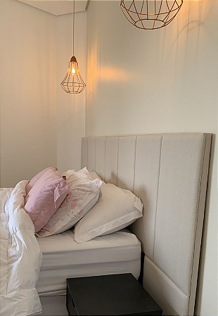 Cabeceira Estofada Casal 7 Blocos Não é Segredo Linho Cru 140x120