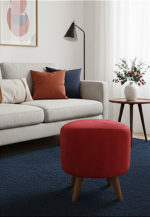 Puff Pé Palito Redondo Não é Segredo Veludo Vermelho 40x45