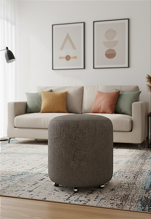 Puff Redondo Não é Segredo Linho Cinza Rodinha 40x45 NSPR02L-R