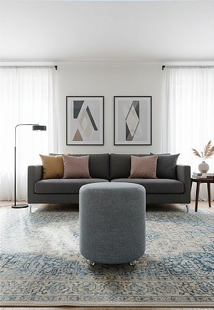 Puff Redondo Não é Segredo Linho Cinza Vazado Rodinha 40x45 NSPR03L-R