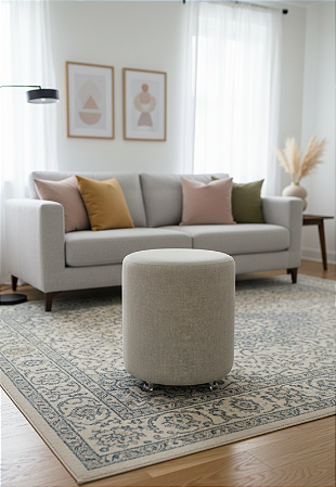 Puff Redondo Não é Segredo Linho Palha Rodinha 40x45 NSPR08L-R