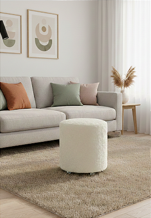 Puff Redondo Não é Segredo Astracan Pelúcia Branco Rodinha 40x45 NSPR07TA-R