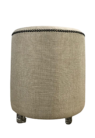 Puff Redondo Tachas Não é Segredo Linho Palha Rodinha 40x45 NSPRT08L-R