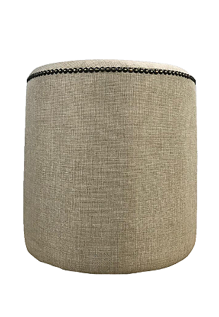 Puff Redondo Tachas Não é Segredo Linho Palha Pé Fixo 40x45 NSPRT08L-F