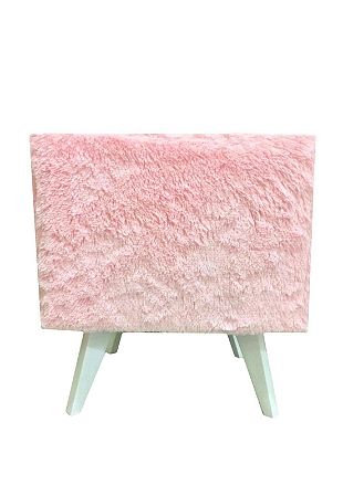 Puff Pé Palito Quadrado Não é Segredo Astracan Pelúcia Rosa Pés Branco 40x45