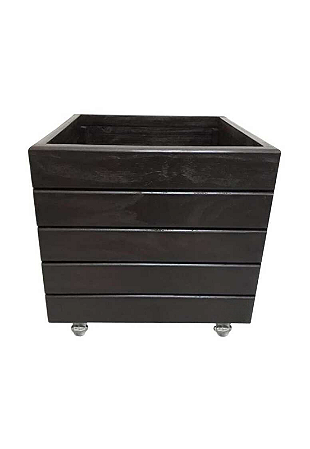 Vaso Madeira Rústico Não é Segredo Preto Rodinha 40x40