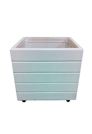 Vaso Madeira Rústico Não é Segredo Branco Rodinha 40x40