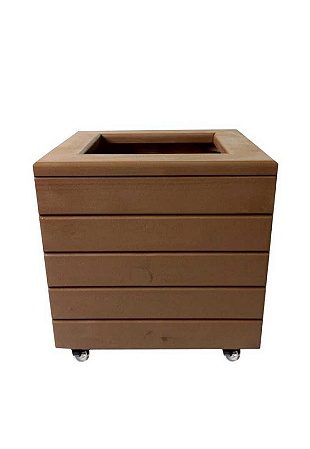 Vaso Madeira Rústico com Borda Não é Segredo Marrom Rodinha 40x42