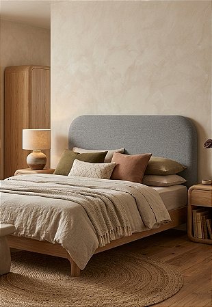 Cabeceira Estofada Casal Orgânica Não é Segredo Linho Cinza 140x60