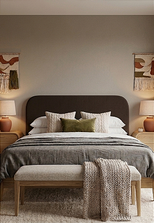 Cabeceira Estofada Casal Orgânica Não é Segredo Suede Animale Marrom Escuro 140x60