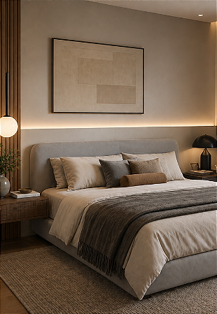 Cabeceira Estofada King Orgânica Não é Segredo Suede Liso Cinza 195x60