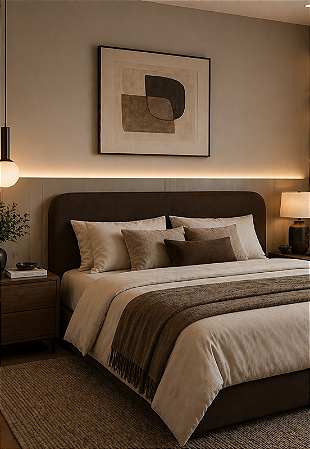 Cabeceira Estofada Casal Orgânica Não é Segredo Suede Liso Marrom Escuro 140x60