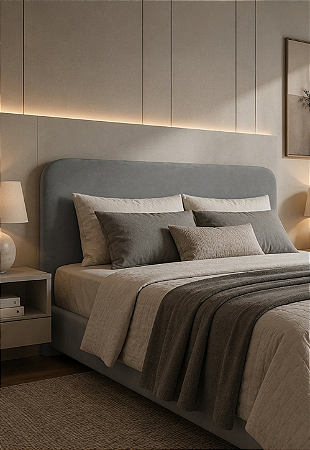 Cabeceira Estofada Queen Orgânica Não é Segredo Suede Animale Cinza 160x120