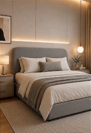 Cabeceira Estofada King Orgânica Não é Segredo Suede Liso Cinza 195x120