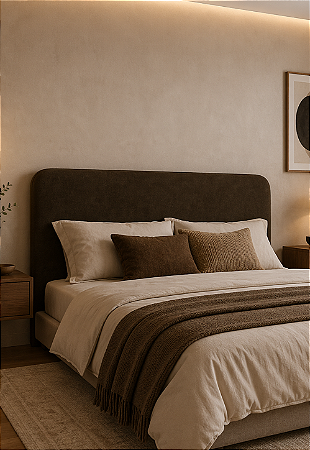 Cabeceira Estofada King Orgânica Não é Segredo Suede Liso Marrom Escuro 195x120