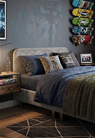 Cabeceira Estofada King Orgânica Não é Segredo Suede Amassado Cinza 195x120